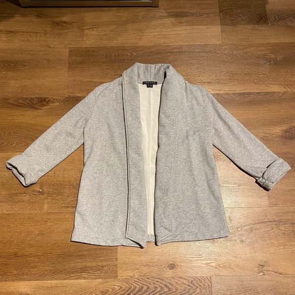 Theory Ashby Raj Grey Open Front Sweatshirt Cardigan 3/4 Sleeve Size M Sweater - Picture 6 of 12